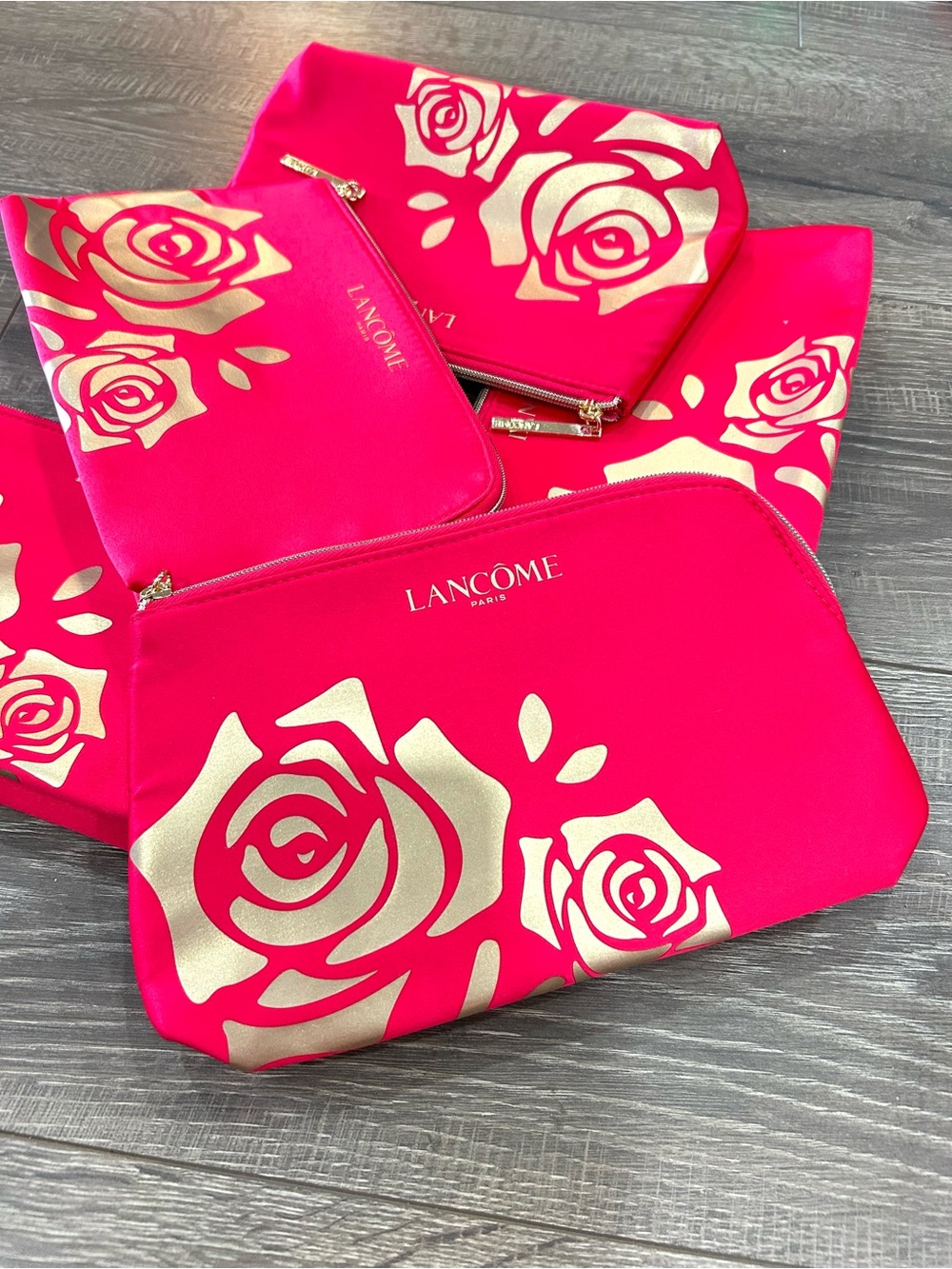 5/$25 Lancôme Hot Pink & Gold Rose Cosmetic Pouch
